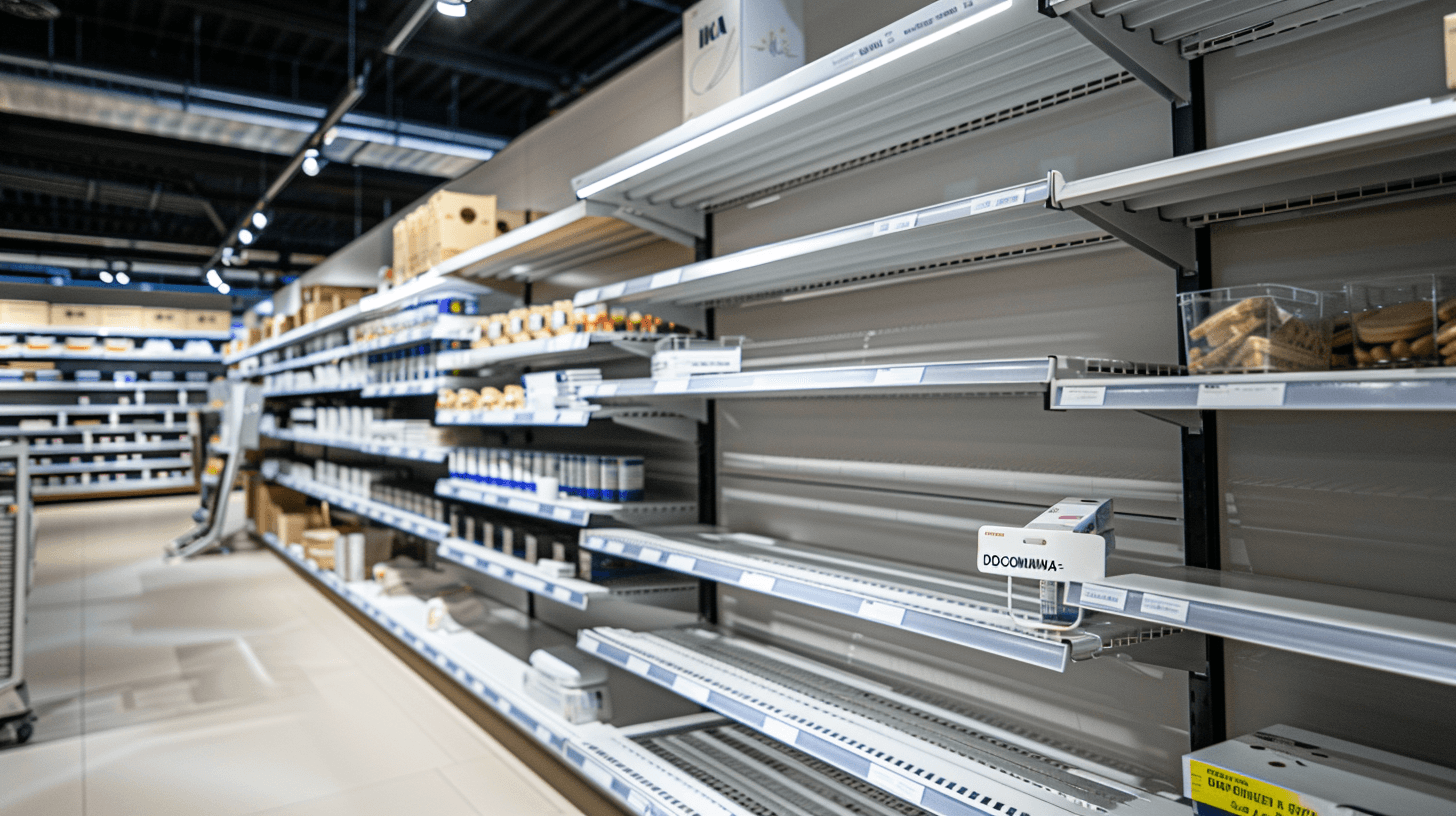 IKEA:n entinen painopeitto display tyhjä myymälähylly, merkkinä tuotteen poistumisesta