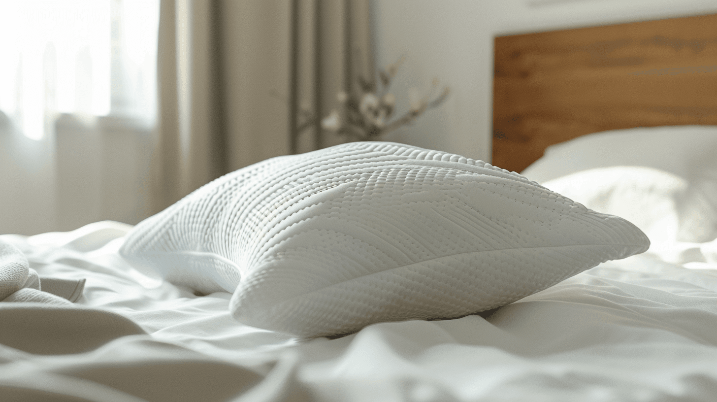 Ergonominen tyyny valkoisella tyynynpäällisellä tukemassa kylkiasentoa