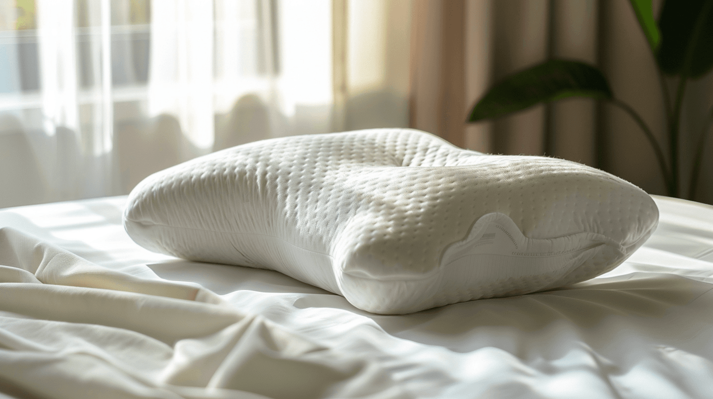 Ergonominen muistivaahtotyyny kylkiasennon tukemiseen valkoisella vuodevaatteella