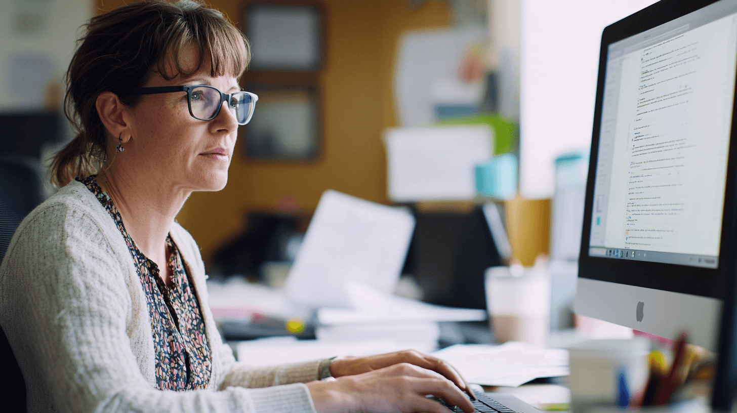 Tutkija tarkastelee unidataa tietokoneen näytöllä laboratoriossa